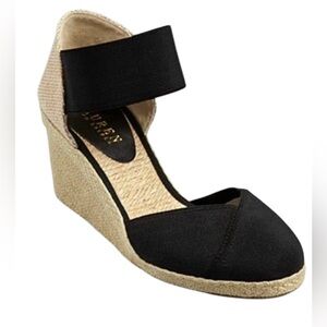 LAUREN Ralph Lauren Charla Espadrille Wedge Sandals Black Tan Womens Size 8.5